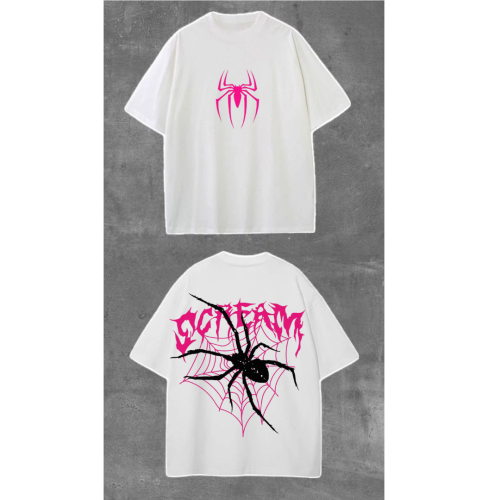 Scream Spider Backprint White Oversized T-shirt