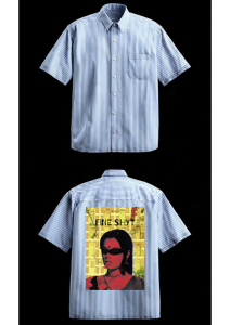 NEXHOP FINE SHYT Oversized Drop Shoulder Shirt - Blue Pinstripe Front Back View