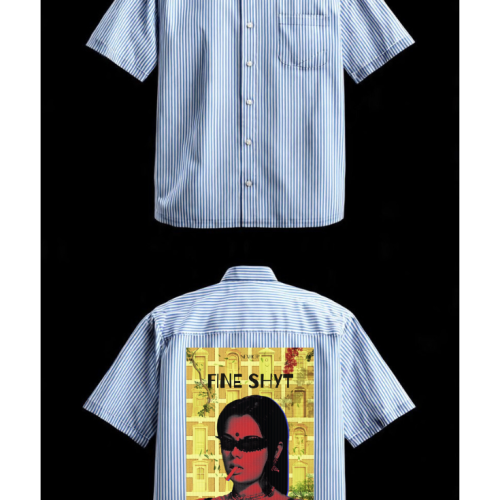 NEXHOP FINE SHYT Oversized Drop Shoulder Shirt - Blue Pinstripe Front Back View