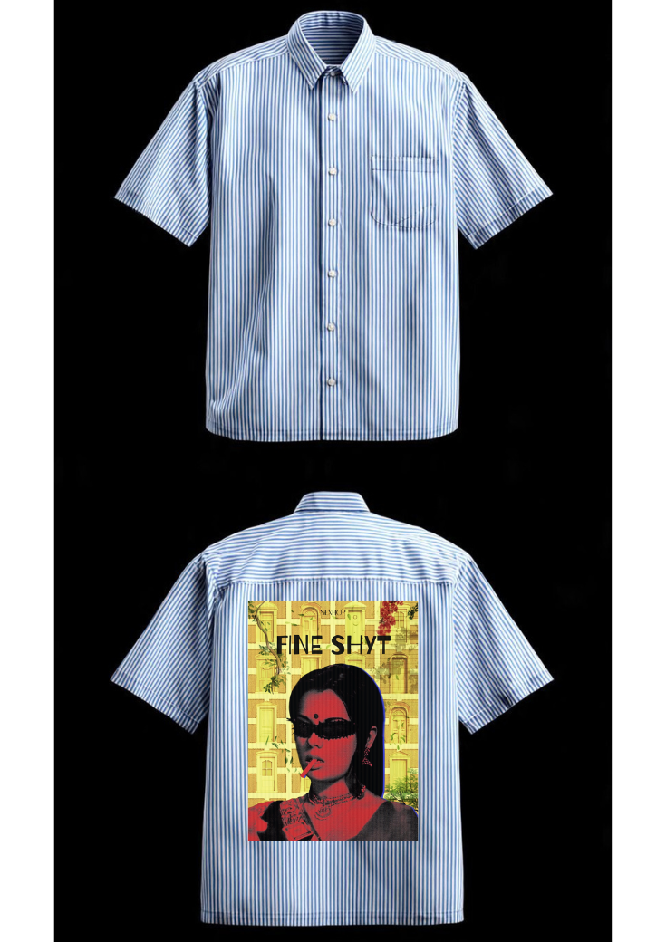 NEXHOP FINE SHYT Oversized Drop Shoulder Shirt - Blue Pinstripe Front Back View