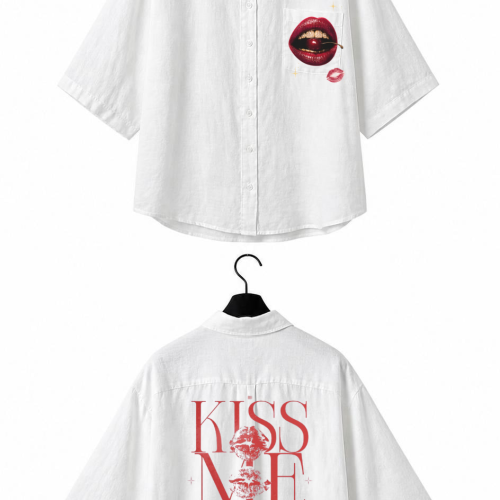 KISS ME MORE Oversized White Shirt Front Back